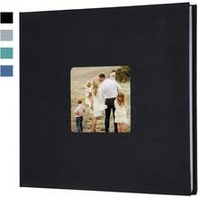 TUQI Album de Fotos,Álbum con Cubierta de Lino, Capacidad para 200 Fotos de 10.5x15.5cm,Álbumes de Páginas,Regalo de Aniversario para parejas, bodas, familia (Negro) - Negro - Ver 3