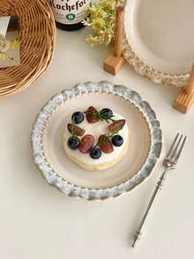 1 pièce/2 pièces Assiette en porcelaine fine à bord floral, assiette à dessert de style vintage français, assiette à fruits, assiette à gâteau, vaisselle de table pour la maison - Multicolore - Voir 7