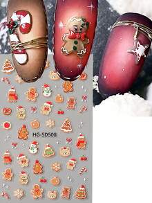 2 sztuki świątecznych naklejek na paznokcie 5D z kreskówkowym zimowym misiem i piernikowym ludzikiem, wzór płatka śniegu, suwak, dekoracja artystyczna, naklejki, akcesoria do manicure DIY, narzędzia, artykuły do paznokci