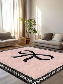 1pc Black Bow Design Plush Pink Area Rug, Living Room Carpet, Washable Rug, Home Decor - Multicolor - View 6