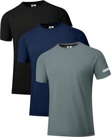 Holure 1 o 3 o 5 Juegos de Sudaderas de Entrenamiento Masculino UPF 40+ Sudaderas Deportivas Camisetas de absorción de Humedad de Fitness seco Camisas Deportivas de Manga Corta - 3 Paquetes-Negro/Azul marino/Gris oscuro - Ver 2