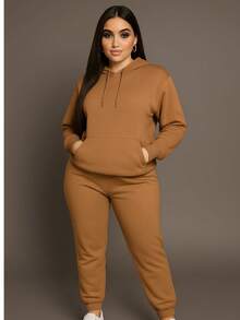 Conjunto comfy y con estilo  ¡Perfecto para estar en casa o salir con flow!  ✨ Nuevo conjunto de pants + sudadera con capucha para dama - Camel - Ver 2
