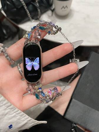 1 Piece Of Women's Summer Vacation Style, High-End Butterfly Colored Diamond Bead String Bracelet Strap, Suitable For Band 8 Pro/9 Pro,For Mi Band 3/4/5/6/7,8/8 NFC/9/9 NFC/10/10 NFC, For Redmi Watch4/Watch5