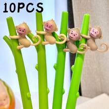 10/20 piezas Bolígrafos de gel suaves con diseño de mono trepando a un árbol, tinta negra de 0.5mm, para estudiantes, suministros de papelería (color y patrón aleatorios)