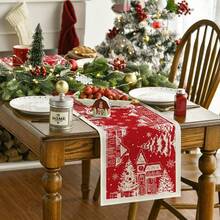 1pc Red Fir Wood Snowflake Silhouette Christmas Table Runner, Seasonal Christmas Kitchen Dining Table Decor, Home Party Decoration, Size: 13x35/13x47/13x72/13x90/13x108 Inches