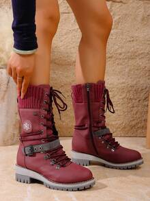 Fall/Winter 2025 New Arrival Women's Fashionable High-End Elegant Slimming Mid-Calf Boots,Party - Burgundy - View 15