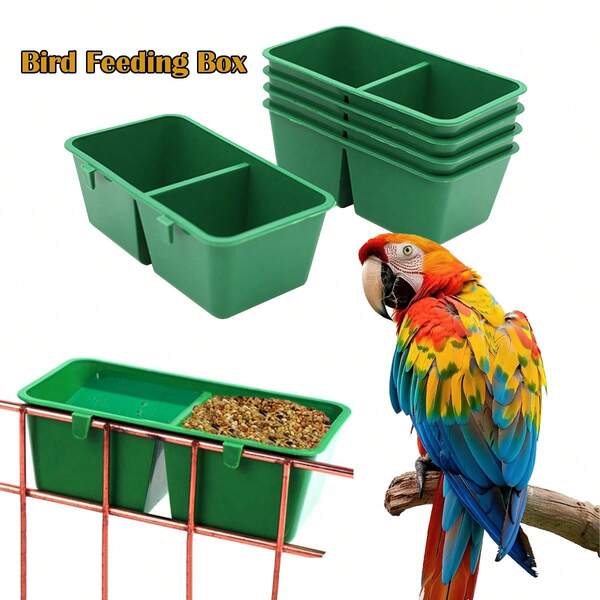 2pcs Double Compartment Bird Feeder, Iron Wire Cage Universal Attached Food Bowl, Parrot Food Tray, Bird Cage Accessories, Green