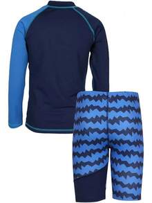 WEIMEY 3PCS Trajes de Baño para Niños Manga Larga+Shorts+Gorro Natación Secado Rápido Respirable Playa Natación 5 a 12 Años - auzl raya - Ver 4