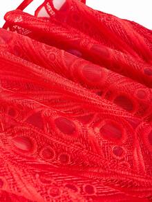 1 buah Atasan Camisole Pendek Berenda Bunga Transparan Warna Merah, Cocok untuk Pemakaian Sehari-hari, Pesta, Pernikahan di Musim Panas - Merah - View 6