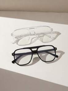 1 PC Women's Acrylic Glasses Frame Pilot Square Polycarbonate Frame Stylish Flat Glasses For Daily Reading And Daily Clothing Decor - Multicolor - View 13