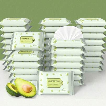 100 piezas/50 piezas/20 piezas/10 piezas Toallitas desechables con estampado de fresa, mini, portátiles, de tela no tejida, para limpieza de manos, boca y cuidado personal