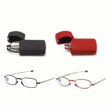 1 Pair Of Anti-Blue Light Reading Glasses With Folding Case - Suitable For IPad, Smartphones, E-Books Computer Glasses - Oval Lenses, Red/Blue Tint - Lightweight And Portable, Suitable For Office, Travel, Home Use - Compatible With Magnification Levels From +1.00 To +400.00 - Unisex, Tech Accessories, Fashionable Design, Small And Compact - 紅色的 - 查看 8