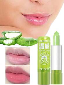 1 pieza Lápiz labial verde neutro de aloe - Cambia de color sensible a la temperatura, 24H de hidratación, regalo de Halloween y Navidad para ella