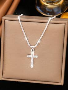 1pc Sparkling Zirconia Pendant Necklace, Women Jewelry Accessory (No Box)