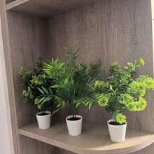 3pcs Artificial Green Plants In White Pots - Realistic Indoor Home Decor, Suitable For Desks, Shelves Or Entryways - Great Housewarming And Holiday Gifts (Christmas, Halloween, Easter, Valentine's Day, St. Patrick's Day, Mother's Day), Shelf Decor | Realistic Pine Tree Bonsai | Plastic Bonsai Tree, Perfect For Thanksgiving - Green - View 3