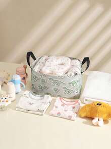 1 pieza Caja de almacenamiento abierta con patrón de dinosaurio de dibujos animados, cesta de almacenamiento multifuncional con asa, regalo para días festivos, regalo para el Día de la Madre/Padre, almacenamiento de suministros para bebés, almacenamiento de pañales, organizador diario para sala de estar, baño, cocina, almacenamiento de ropa plegable, lindo y ligero, adecuado para el hogar, niños, guardería