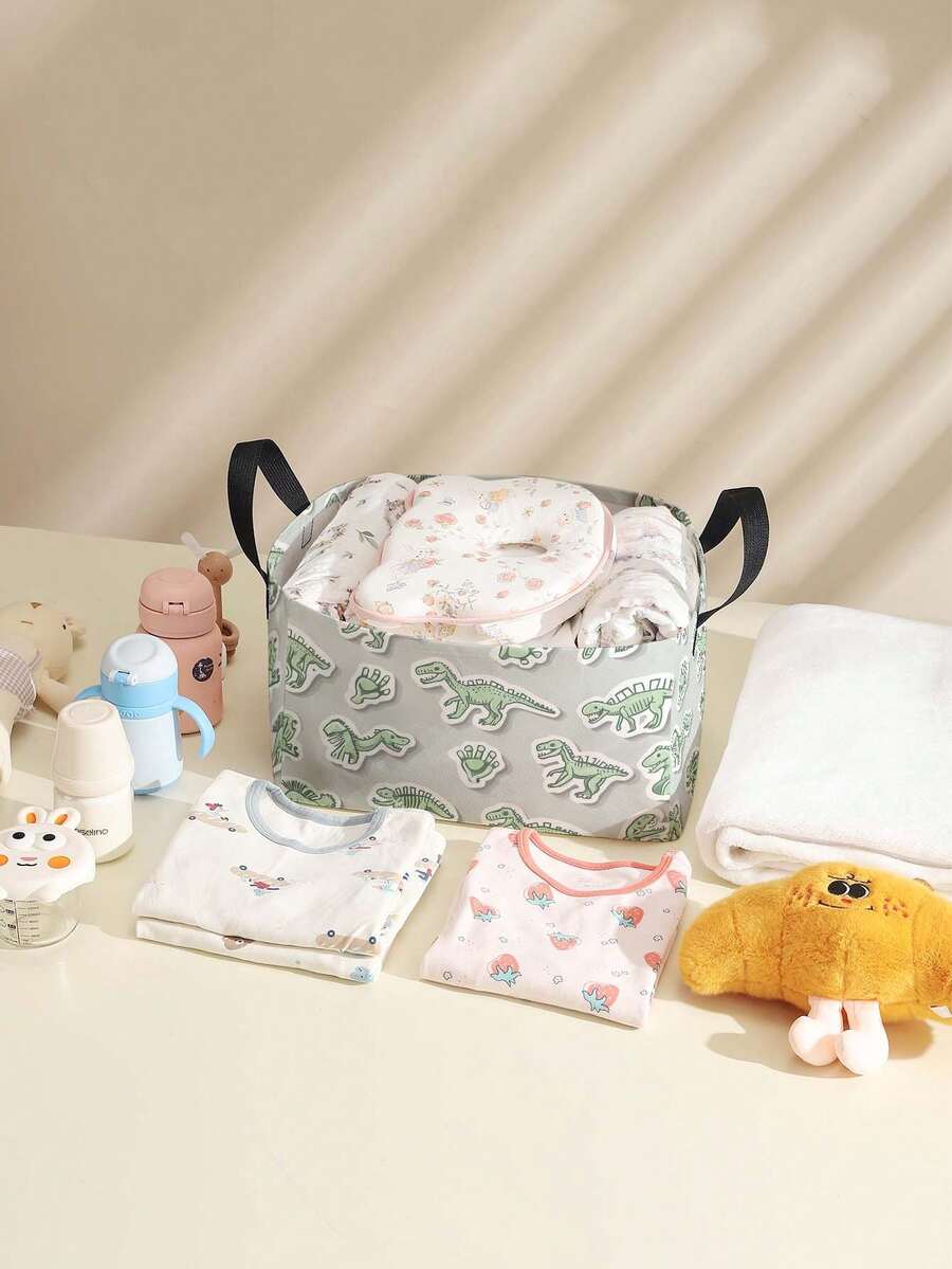 1 pieza Caja de almacenamiento abierta con patrón de dinosaurio de dibujos animados, cesta de almacenamiento multifuncional con asa, regalo para días festivos, regalo para el Día de la Madre/Padre, almacenamiento de suministros para bebés, almacenamiento de pañales, organizador diario para sala de estar, baño, cocina, almacenamiento de ropa plegable, lindo y ligero, adecuado para el hogar, niños, guardería