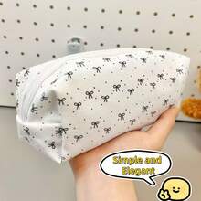 1pc Cute Large Capacity Cosmetic & Stationery Storage Bag, Bow Decor Pencil Case