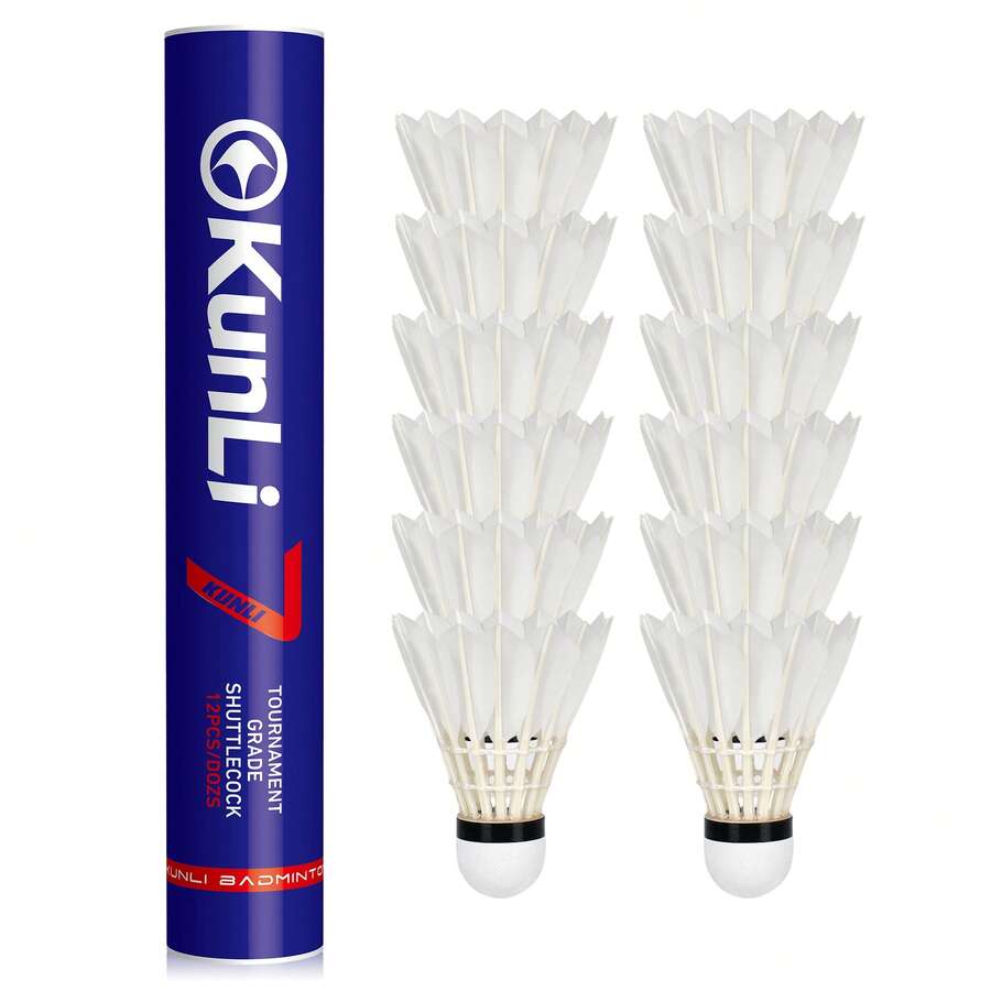 Kunli Badminton Shuttlecocks 12-Pack (All Round Feather) Duck Feather With Great Durability Stability And Balance,Suitable For Professional Competition Or Training Indoor Sports - Speed: 78 - 查看 1
