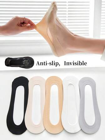 1/5 双女士隐形袜，女士袜子，船袜，硅胶防滑，薄款夏季袜子