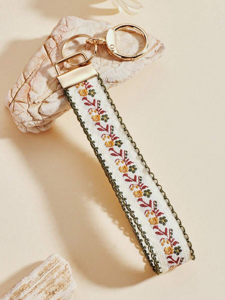 1个锌合金钥匙扣，钥匙链，包包挂饰，双层丝带钥匙扣，编织带钥匙扣，钥匙扣配件，腕带钥匙扣，印花丝带钥匙扣，女士汽车钥匙扣，女士包包挂饰钥匙扣，通用钥匙扣，女士时尚钥匙扣（由于拍摄角度和光线不同，可能存在轻微色差，请以实物为准。） - 墨綠色 - 查看 1