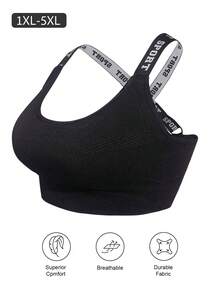 Sutiã Preto de Alta Elasticidade e Resistência com Alça de Letra para Mulheres Plus Size - Preto - Visão 2