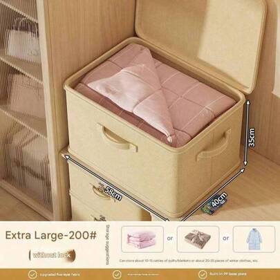 1件可折叠加厚布艺收纳盒带拉链和提手，免安装布艺大容量储物盒，防尘防潮折叠衣物整理盒