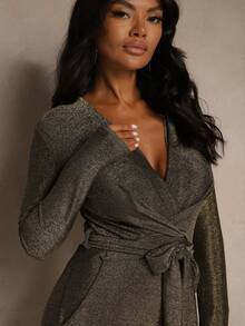 Viscose Wrap Neck Slant Pocket Fashion Jumpsuit With Belt - Gold - View 5