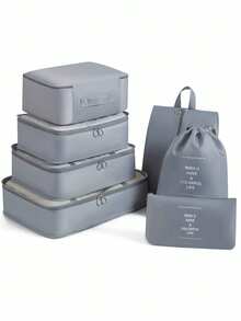 7 pièces/set + 1 pièce Grand sac de rangement de voyage, sacs de rangement étanches et portables, convient pour les voyages, les dortoirs, l'école, les vacances, avec sac à chaussures, sac à sous-vêtements, sac à chaussettes, sac à linge