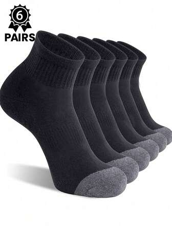 1/3/6 Pairs Men's Black Sports Socks, Moisture Wicking For Tennis, Badminton, Running, Basketball, Unisex Socks, Fall