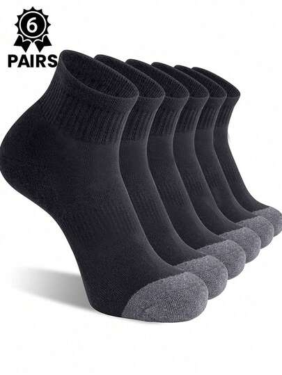 1/3/6 Pairs Men's Black Sports Socks, Moisture Wicking For Tennis, Badminton, Running, Basketball, Unisex Socks, Fall