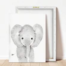 1件主题婴儿房墙面装饰画，适合男孩房、中性婴儿房，图案包含大象、狮子和长颈鹿，防水，可用作床头墙纸、派对装饰礼品。