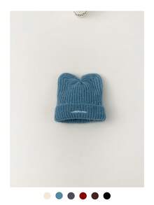 Cute Cat Ear Plush Hat, Thick Warm Ear Protection, Korean Sweet Makeup, Versatile Knit Cap, Autumn/Winter; Sweet Cute Cat Ear Plush Knit Hat, Warm, Versatile, Small Logo Knit Hat; Sweet Cute Cat Ear Plush Knit Hat, Warm, Versatile, Small Logo Knit Cap, Autumn/Winter