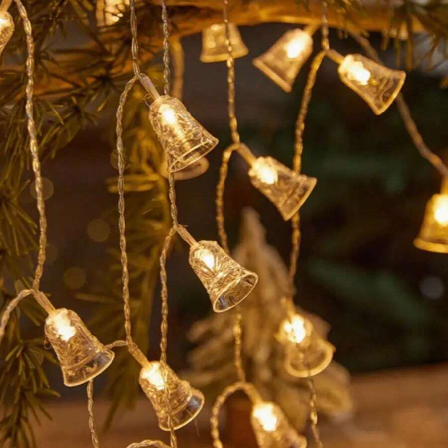 أضواء سلسلة أجراس LED، 10 أو 20 ضوء جرس LED يعمل بالبطارية، مناسب للعام الجديد وعيد الشكر والحديقة والفناء والحفلات، أضواء جنية.
