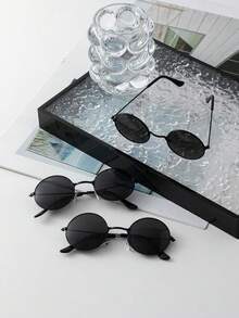 3副儿童黑色金属框眼镜，金色镶边，低过敏性轻便眼镜，适合上学、角色扮演、聚会和节日礼物 - 黑色 - 查看 4