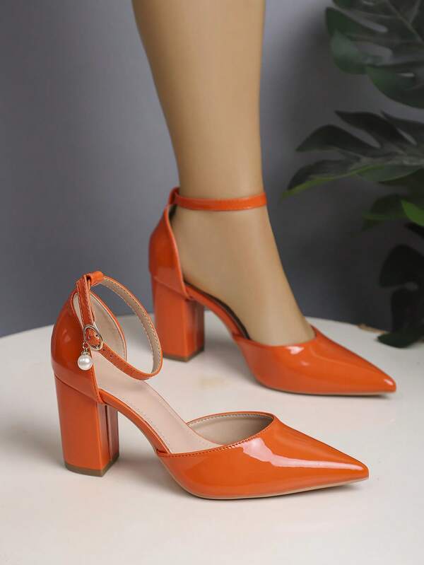 Damen elegante einfarbige Perlen verzierte Sandaletten mit Absatz, vielseitige Vintage Mode