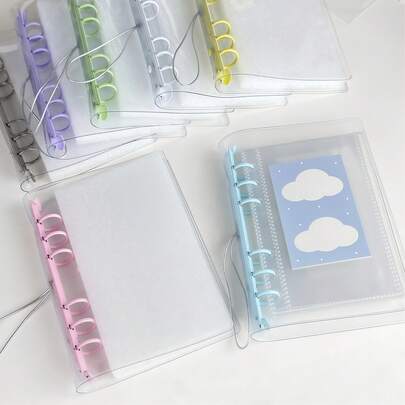 A6サイズ 透明ポータブルバインダー ダブルスナップ式クロージャー 美しい外観 トレーディングカードバインダー、透明ステッカーブック、写真収納バッグ、フォトアルバムに最適 プランナー、ノート、ステッカーブック、オフィス用品に最適