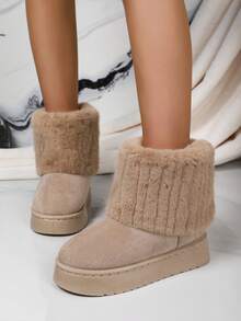 Thick Sole Short Ankle Snow Boots, Platform Flat Short Shaft Winter Warm Velvet Women Shoes