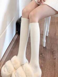 زوج من جوارب طويلة للفخذ للنساء، جوارب طويلة حتى الركبة بألوان صلبة للطقس البارد، جوارب طويلة تصل إلى ملابس علوية الركبة للربيع/الصيف/الخريف