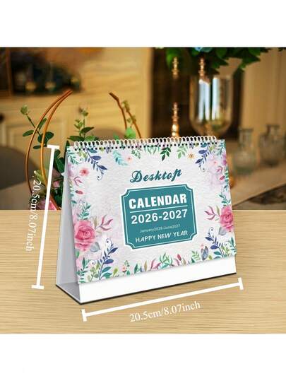 1pc 2026 Floral Calendar, Desk Calendar Planner With Monthly Planning, Desktop Decor, Covering January 2026 To July 2027, Countdown Calendar, Planning Area, Suitable For Back To School, Office, Home And More