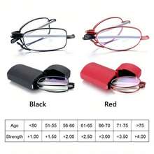 1 Pair Of Anti-Blue Light Reading Glasses With Folding Case - Suitable For IPad, Smartphones, E-Books Computer Glasses - Oval Lenses, Red/Blue Tint - Lightweight And Portable, Suitable For Office, Travel, Home Use - Compatible With Magnification Levels From +1.00 To +400.00 - Unisex, Tech Accessories, Fashionable Design, Small And Compact - 紅色的 - 查看 7