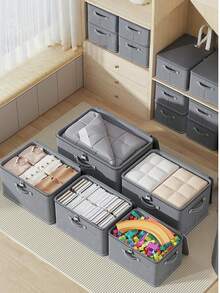 1pc Foldable Thickened Fabric Storage Box With Zipper And Handle, Non Installation Fabric Large Capacity Storage Box, Dustproof And Moisture Proof Folding Clothing Sorting Box