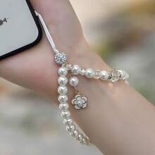 1pc Pearl Phone Chain, Small Flower Pendant, KT Cat Phone Hanging Chain, Phone Hanging Rope, Beaded Phone Charm, Anti-Drop Chain, Girl Accessories