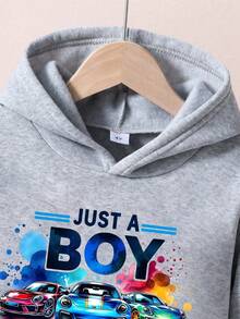 Youth Boy Letter Graphic Print Warm Hoodie And Sweatpants Set