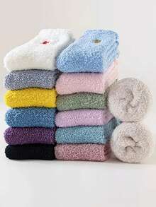 1/3/5双女士日式刺绣爱心厚款保暖袜，适合产后 - 彩色 - 查看 4