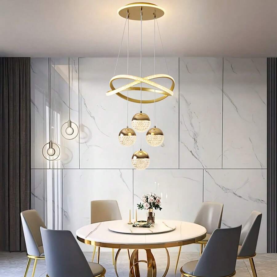 4-Head Acrylic Sphere Modern Luxury LED Pendant Light - New Design Dining Room Lamp - Minimalist Bedroom Living Room Hallway Ceiling Light