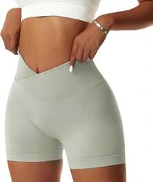 Women's Workout Gym Shorts Booty V Spandex Yoga Biker Shorts Scrunch Butt High Waisted Athletic LeggingsA Valentine's Day DA7V - 灰綠色 - 查看 6