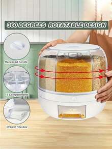VOOVA 1PC Rotating Rice Buckets And Grain Storage Containers, Large-Capacity Sealed Food Dispensers With Transparent Window Design, Durable Plastic For Rice, Flour, Pet Food, And Essential Items For Organizing Kitchen Pantry. - trắng - Xem 4