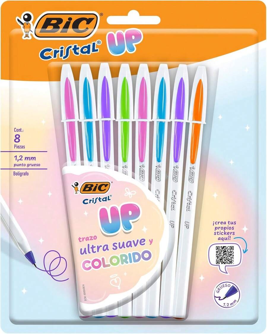 BIC, Bolígrafo de Punto Grueso, Escritura Suave y Fluida, Cristal UP Pastel, Surtido de Colores Pastel, Ideal para Lettering y Notas Creativas, Plumas de 1.2 mm, 8 piezas - 1 - Ver 1