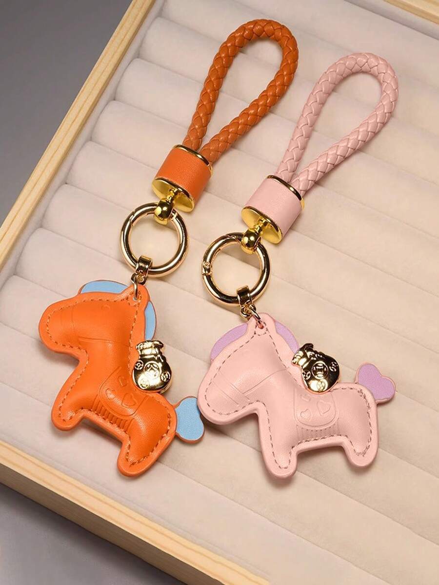 1 件皮革编织绳零钱包钥匙扣，优雅小吊坠配件，高端钱包链，创意可爱背包/汽车钥匙扣